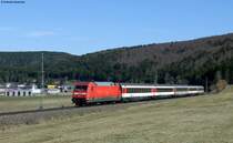 101 077-6 mit dem IC 185 (Stuttgart Hbf-Z�rich HB) bei M�hringen 20.3.11