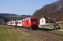 2016 061 f�hrt mit REX2789 von Wien Meidling nach Oberwart. Petersbaumgarten, 24.03.2011