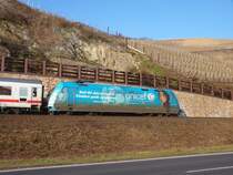 Etwas unerwartet schob 101 016  Unicef  am 8.3.11 den IC 2011 D�sseldorf - T�bingen durch Boppard.