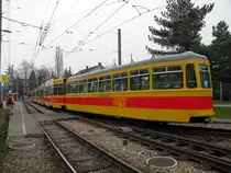 W�rend der Basler Fasnacht f�hrt die Linie 10 nur bis zur Heuwaage. Hier stehen zwei Be 6/8 und ein B4 an der Station in Ettingen. Die Aufnahme stammt vom 16.03.2011.