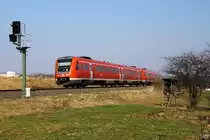 Ein 612er-Duo rollt am 27.03.2011 mit 612 100 an der Spitze durch die weiten Felder bei N�bdenitz.