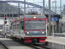 tpc / AOMC - Triebwagen Beh 4/8  591 bei der einfahrt in den Bahnhof Aigle am 18.03.2011