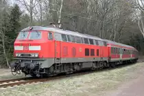 Die mit LED Scheinwerfern ausger�stete 218 412-5 erreicht Emmelshausen mit der RB Hunsr�ckbahn von Boppard Hbf am 30.03.2011