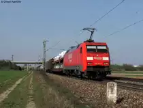 25.03.2011: Die 152 117-8 mit einem gemischten G�terzug Richtung S�den. Aufgenommen bei Graben-Neudorf.