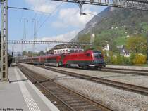 Taurus 1116 214-6 ''Spirit of Hungary'' verl�sst am 15.4.2011 Sargans als RJ 364 nach Z�rich HB.