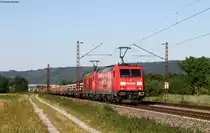 185 237-5 und 283-9 mit Samns Wagen welche mit Teilen der Festen Fahrbahn f�r den Katzenbergtunnel bei Malsch 25.5.11
