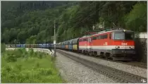 1142 596 & 1142 587 ziehen einen Erzzug von Donawitz nach Wien Zvbf. Gloggnitz 28.5.2011
