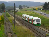 2 Regioshuttle der STB von Eisfeld nach Eisenach kurz hinter Bahnhof Walldorf/Werra n�chster halt ist Wasungen am 24.09.2010