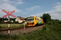 Velký Luh an der tsch. KBS146 (Cheb -) Tr¨nice - Luby u Chebu durchfährt am 02.06.2011 914/814 005, als MOs27207 nach Cheb.