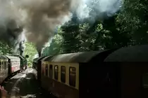 Doppelausfahrt von 99 5906 (rechts) und 99 7245 am 03.06.2011 aus dem Bf. Eisfelder Talm�hle