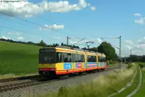 Wagen 806 als S9 nach Bretten Bahnhof bei Helmsheim. Der Triebwagen wirbt seit diesem Jahr f�r die Handwerkskammer Karlsruhe. Aufgenommen am 24.06.2011 bei Helmsheim.