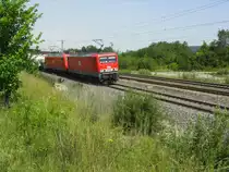MEG 605 und 804 mit einen Zement-Zug kurz hinter Iphofen am 29.06.2011