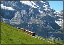 Ein Zug der Jungfraubahn auf dem R�ckweg zur Kleinen Scheidegg, aufgenommen am 19.07.2010.