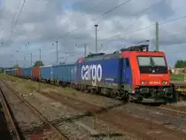 SBB-Cargo Re 482 040 mit leeren Eanos-Wagen,am 05.Juli 2011,in Bergen/R�gen.