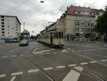 TW583 in Dsseldorf bei der Strassenbahnparade zum Abschied des Betriebshoffes  Steinberg  (19.06.2011).