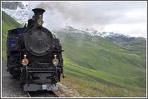 HG 3/4 DFB 1 steht mit Zug 131 abfahrbereit in Furka. (21.07.2011)