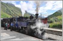 HG 3/4 DFB 1 steht mit Zug 131 abfahrbereit in Realp. (21.07.2011)