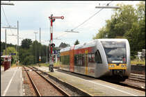 Ein GTW2/6 der HELLERTALBAHN verlsst Westerburg. (25.07.2011)