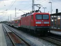 112 111 als Schublok am RE 13016 Sassnitz-Rostock,am 16.August 2011,in Bergen/R�gen.
