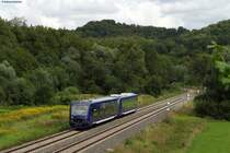 VT 64 und 68 der BOB als BOB87577 (Aulendorf-Friedrichshafen Hafen) bei Durlesbach 16.8.11