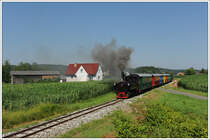 Der Stainzer Flascherlzug am 9.7.2011 kurz nach der �hlm�hle in Herbersdorf aufgenommen. Man beachte die Verkehrszeichen bei der Eisenbahnkreuzung!!