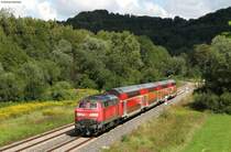 IRE 4208 (Lindau Hbf-Ulm Hbf)mit Schublok 218 431-5 bei Durlesbach 16.8.11