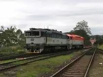 750 312-1  und 754 050-3 auf Bahnhof Trutnov Hlavn� N�dra�� am 1-8-2011.