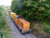 293 023-8 der MTEG ist am 23.09.11 in Auerbach/V. bei Gleisbauarbeiten zusehen.