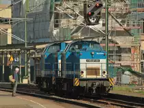 V100-SP-004  Marielle  und V100-SP-004 von SLG (Spitzke Logistik GmbH) am 23.09.2011 in Stolberg (Rheinland). Der Stolberger Bahnhof wird zur Zeit renoviert und umgebaut.
