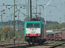 Bei sch�nstem Herbstwetter rangiert am 24.09.2011 Cobra 186 229-1 (2837) in Aachen West.