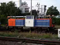 Eine BR 214 der NBE Rail in Heidelberg Hbf abgestellt von Bahnsteig aus fotografiert am 26.09.11 Sie tr�gt den Namen Waibstadt da Sie dort von der GLG (Gmeinder Lokomotivenfabrik GmbH) modernisiert wurde 