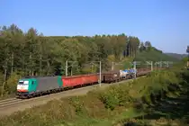 Die 186 209 (2817) zog ihren G�terzug am 01.10.2011 von Aachen West nach Montzen durch den Preuswald bei Gemmenich.
