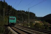Sehr erfreut wahren die Fotografen als die 185 611 mit dem GZ �ber die Frankenaldrampe kam.
Hier ist sie vor Steinbach am Wald, und hinten sieht man noch die Schublok 151 002.