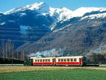 RhB Dalon-Dampfzug 3833 f�r Verein Dampffreunde der RhB von Landquart nach Thusis am 20.02.1998 zwischen Igis und Zizers mit Dampflok G 3/4 1 - AS 1142 - AS 1141. Hinweis: Dies ist der einzige jemals mit Dampflok Rh�tie verkehrte Salondampfzug. Die Salonwagen sind inzwischen umgebaut.
