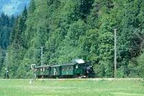 RhB Dampfzug 3039 f�r RH�TIA INCOMING von Landquart nach K�blis am 02.09.1993 kurz vor K�blis mit Dampflok G 3/4 1 - B� 2060 - D� 4052I - B 2345.
