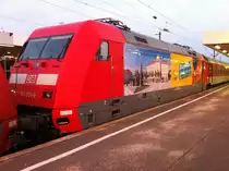Die neue 101er Werbelok: 101 001-6  Klagenfurt am W�rthersee  koppelt am 4.10.11 in Hannover Hbf an einen Citynightline an.