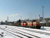 AL 41, ex 201 828 und AL 44, ex 110 891 der Augsburger Lokalbahn im Schongau'er Bahnhof (14.03.2006)