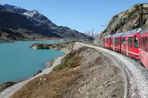 Regio nach St.Moritz am Berninapass beim Lago Bianco..Bald gibt es die Welterbestrecke der RhB Albula/Bernina auch bei Google Street View.14.10.11



