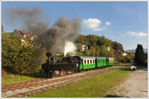 StLB U8 (1894 – 1899 StLB 8 'Teufenbach', 1899 – 1918 kkStB U.8, 1918 – 1919 D�StB U.8, 1919 – 1921 �StB U.8 und seit 1921 StLB U.8 bzw. StLB U 8, gebaut 1894 unter der Farbriksnummer 3062 von Krauss/Linz) bei der Ausfahrt aus dem Bahnhof Anger am 16.10.2011. F�r das Jubil�umsjahr 100 Jahre Feistritztalbahn wurde sie wieder betriebsf�hig aufgearbeitet.