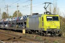 Priort, 
 Alphatrains  / „Alpha Trains (Locomotives) GmbH“ E-Lok 145-CL 031 (91 80 6145 103-8 D-XRAIL) mit Auto Transport auf dem Berliner Au�enring, 15.10.2011, 14:43
