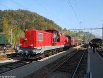 Bm 6/6 18503 am 16.10.2011 in Bauma mit einem des DVZO organisierten G�terzug. Eigentlich h�tte der G�trzug Epochengerecht mit Wagen zwischen 1920 und 1950 zusammengestellt werden sollen. Doch am Freitag wurden 2 Holzwagen nach Bauma �berstellt f�r Holztransporte, jeodch belande nicht mehr abgeholt. Wodurch die Wagne kurzerhand in die G�terz�ge eingereiht wurden, und die eine ansprechende L�nge erhielten.