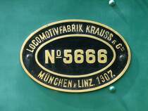 Fabrikationsschild der 1. Feldschl�sschen-Lok E 2/2. Standort Rheinfelden, Aargau. Juni 2005