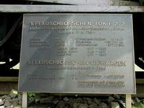 Hinweistafel bei der Dampflok E 2/2 von 1907. Standort Feldschl�sschen Brauerei Rheinfelden, Aargau. Juni 2005