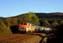 Bei Olsberg am 218 137 am 18.10.1990 (Schnellzug n. Amsterdam).