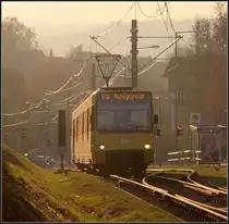 Im Gegenlicht - 

Ein Zug der Stuttgarter Stadtbahnlinie U2 kurz vor der Endhaltestelle Neugereut. 

23.11.2011 (M)