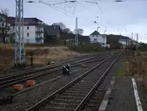 Ein paar Gleise liegen vor dem Streckenende in Sassnitz,bis auf zwei Gleise sind die �brigen Gleise ohne Bedeutung.Aufnahme am 02.Dezember 2011
