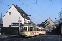 D�sseldorf Tw 2107 mit Bw 1827 in Unterrath, 05.03.1987.