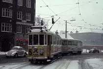 København / Kopenhagen Københavns Sporveje (KS) SL 5 (Tw 555 + Bw 15xx) København S, Amagerbro, Amagerbrogade / Amager Boulevard im Februar 1969. - Scan eines Diapositivs.