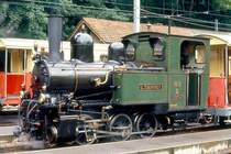 WB - G 3/3 5 am 08.09.1990 in Waldenburg - Dampflok G.THOMMEN - SLM - Baujahr 1902 - Gewicht 15,00t - Wasser 1,70m� - Kohle 0,80t - L�P 5,88m - zul�ssige Geschwindigkeit km/h 30 - �=07.06.1980.
