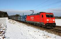 DB Railion 185 247-4 vor Ganzzug PKP Cargo Sch�ttgut Richtung Regensburg, KBS 880 N�rnberg - Passau, fotografiert bei Krappenhofen am 19.12.2011